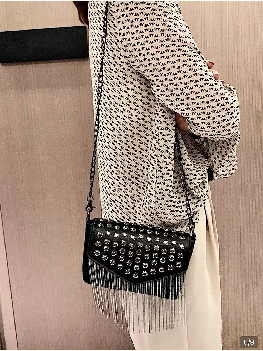 Black Studded Fringe Crossbody Bag - Picture 10 of 12
